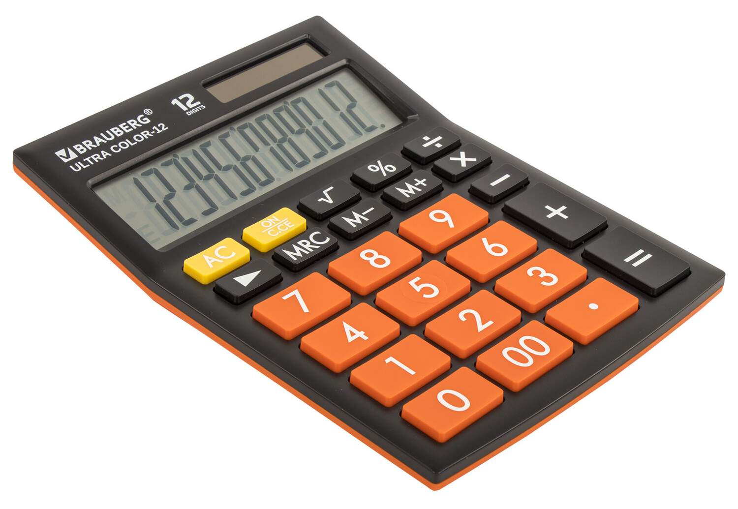 картинка Калькулятор настольный, 12 разрядов, 19,2*14,3 см, двойное питание, черный/оранжевый, "Ultra Color-12-BKRG", BRAUBERG, 250499 от магазина Альфанит в Кунгуре