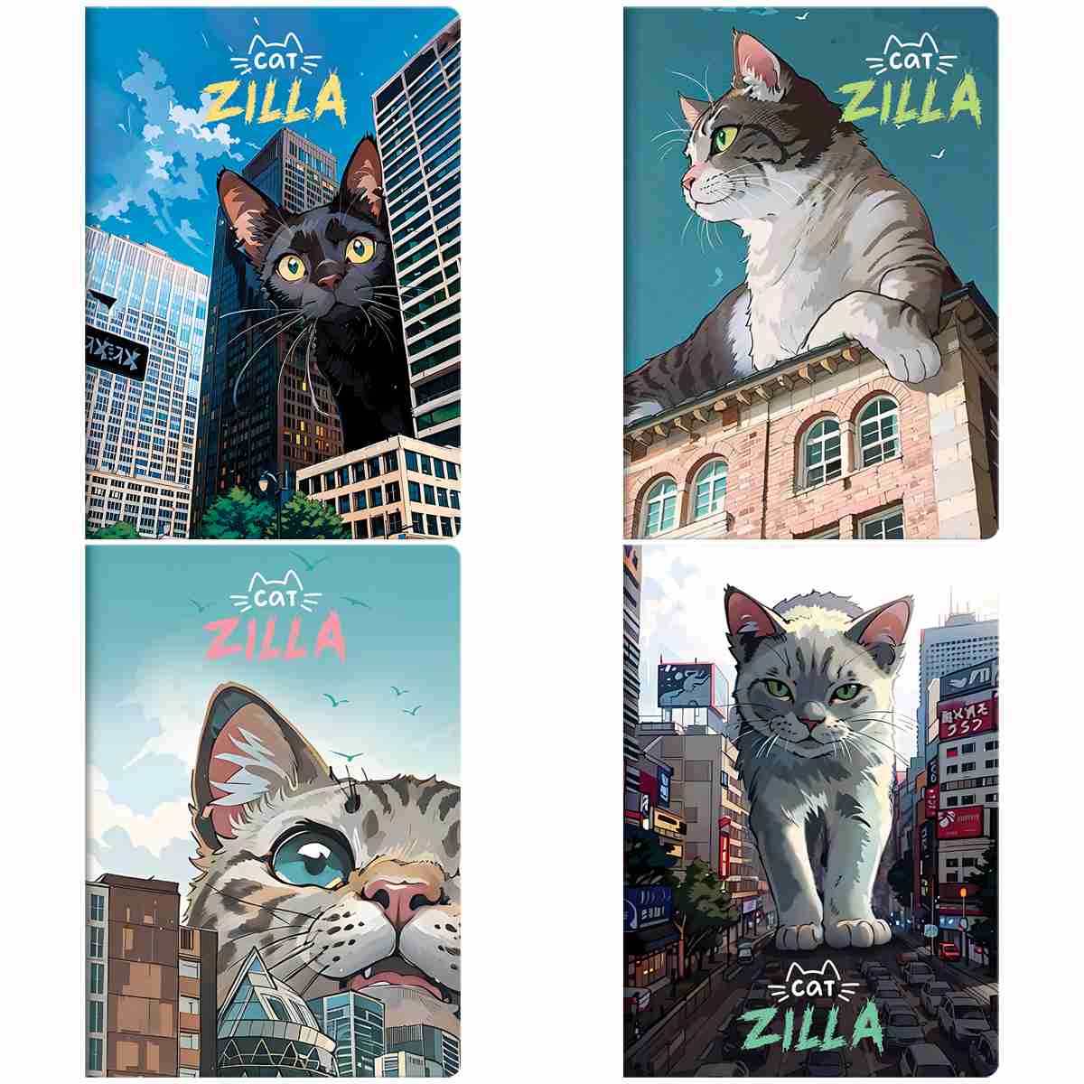 картинка Блокнот, А5, 40 л, клетка, на скрепке, ассорти, "CatZilla", MESHU, MS_60743 от магазина Альфанит в Кунгуре