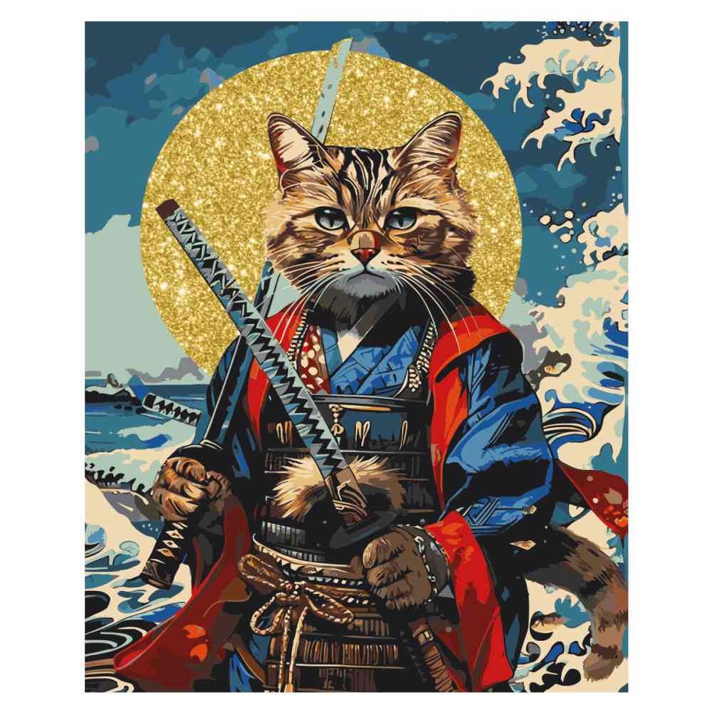 картинка Картина по номерам, 40*50 см, на подрамнике, с глиттером, "Кот-самурай", Три совы, КХг4050_57069 от магазина Альфанит в Кунгуре