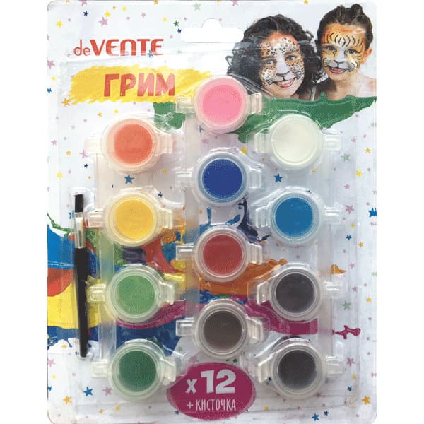 картинка Краска для грима, 12 цв, кисточка, для лица и тела, deVente, 8078728 от магазина Альфанит в Кунгуре