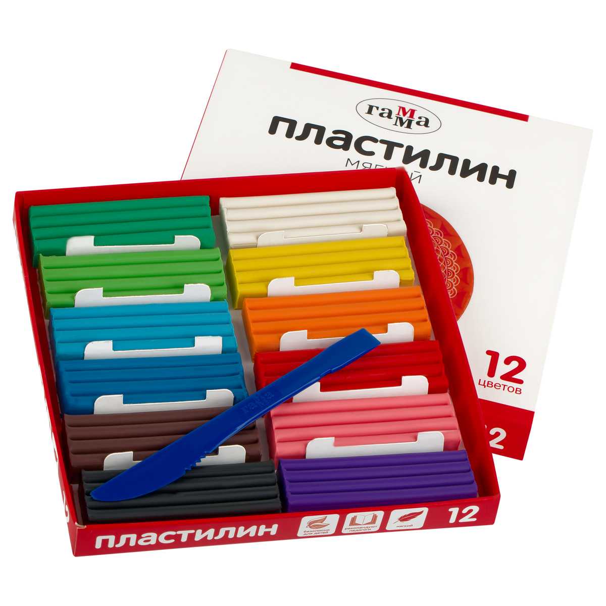 картинка Пластилин, 12 цв, 12 шт, 240 гр, со стеком, Гамма, 2001241_12 от магазина Альфанит в Кунгуре