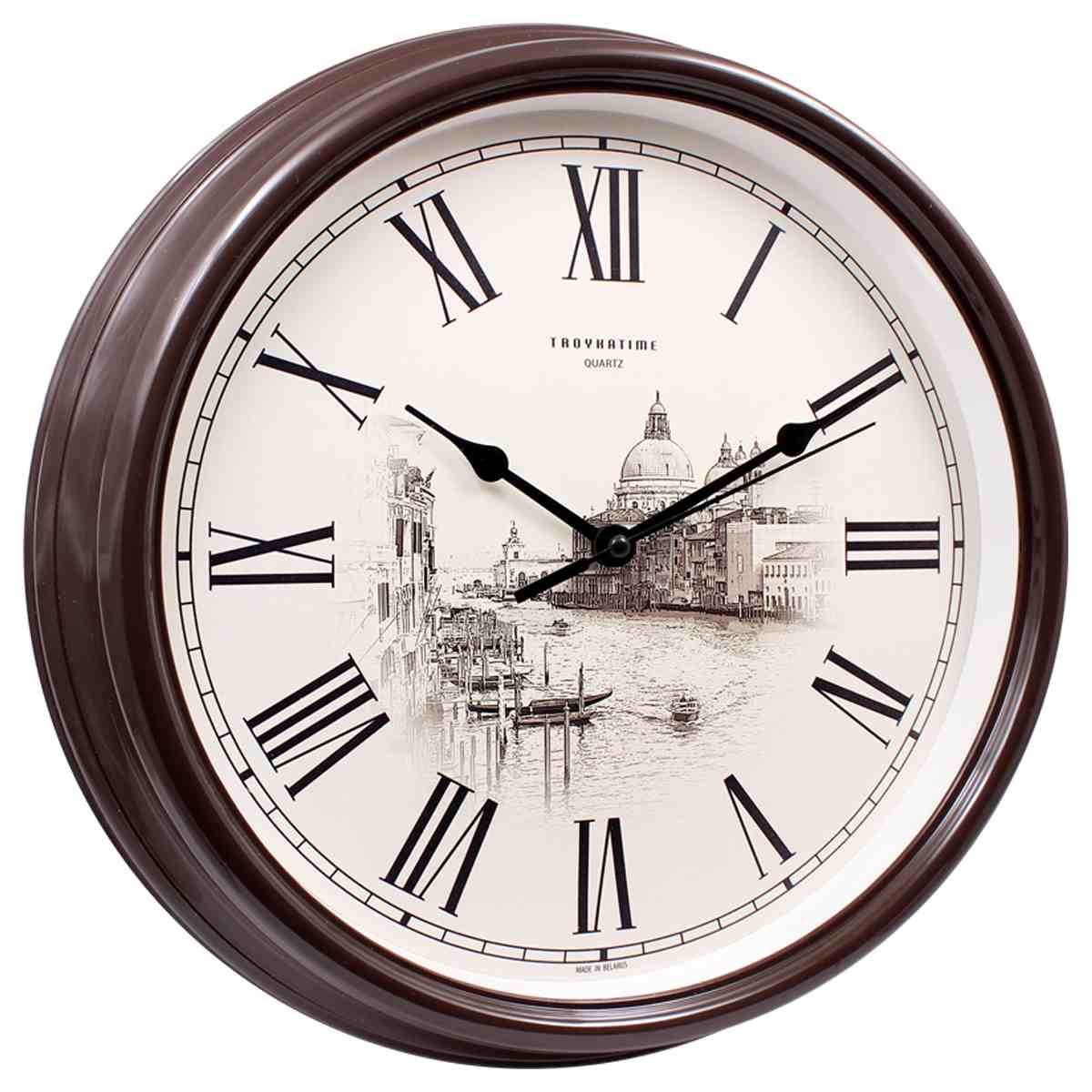 картинка Часы настенные 31*31*5 см, круг, коричневая рамка, Troyka, 88884888 от магазина Альфанит в Кунгуре