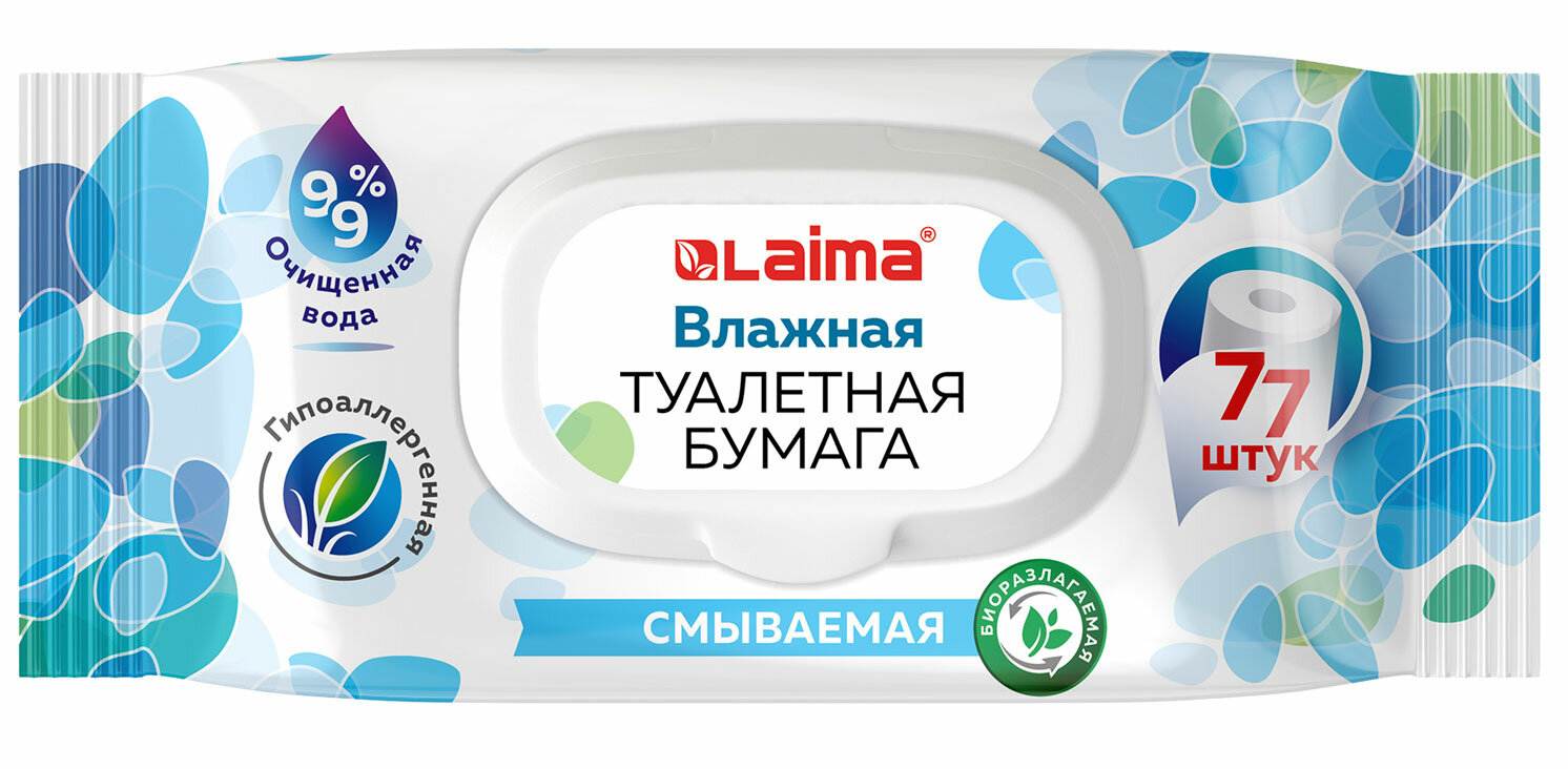 картинка Бумага туалетная влажная, 77 шт, биоразлагаемая, смываемая, с пластиковым клапаном, LAIMA, 115224 от магазина Альфанит в Кунгуре