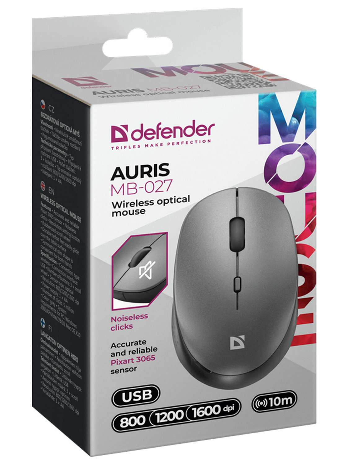 картинка Мышь беспроводная Defender Auris MB-027, 1600 dpi, серый, 52029 от магазина Альфанит в Кунгуре