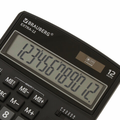 картинка Калькулятор настольный, 12 разрядов, 20,6*15,5 см, двойное питание, "EXTRA-12-BK", BRAUBERG, 250481 от магазина Альфанит в Кунгуре