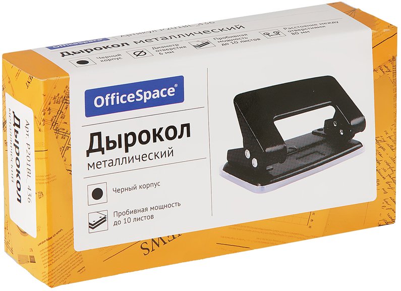 картинка Дырокол, 2 отверстия, на 10 л, металл, черный, OfficeSpace, P201BL_436 от магазина Альфанит в Кунгуре
