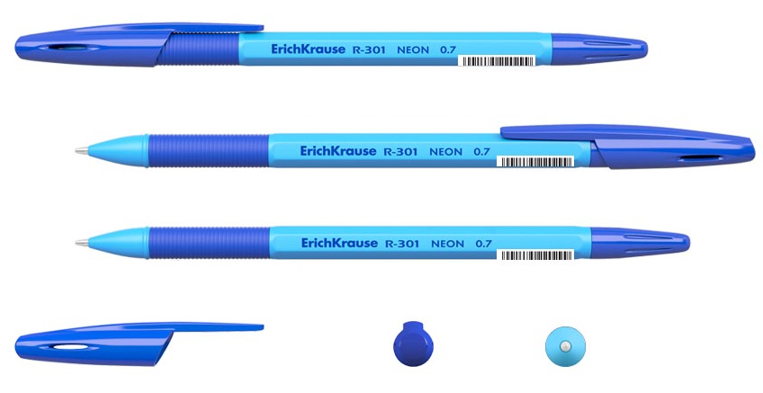 картинка Ручка шариковая, 0,7 мм, синяя, корп. ассорти, грип, "R-301", Erich Krause, 42751 от магазина Альфанит в Кунгуре