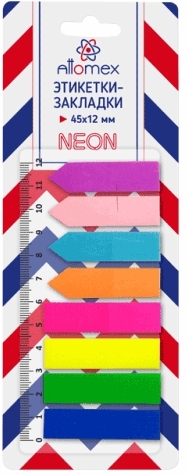 картинка Закладки-флажки самоклеящиеся, 4,5*1,2 см, 25 л, 8 цв, неон, пластик, стрелки, Attomex, 2011201 от магазина Альфанит в Кунгуре