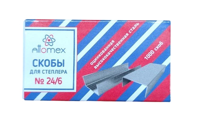 картинка Скобы для степлера № 24/6, 1000 шт, Attomex, 4141300 от магазина Альфанит в Кунгуре