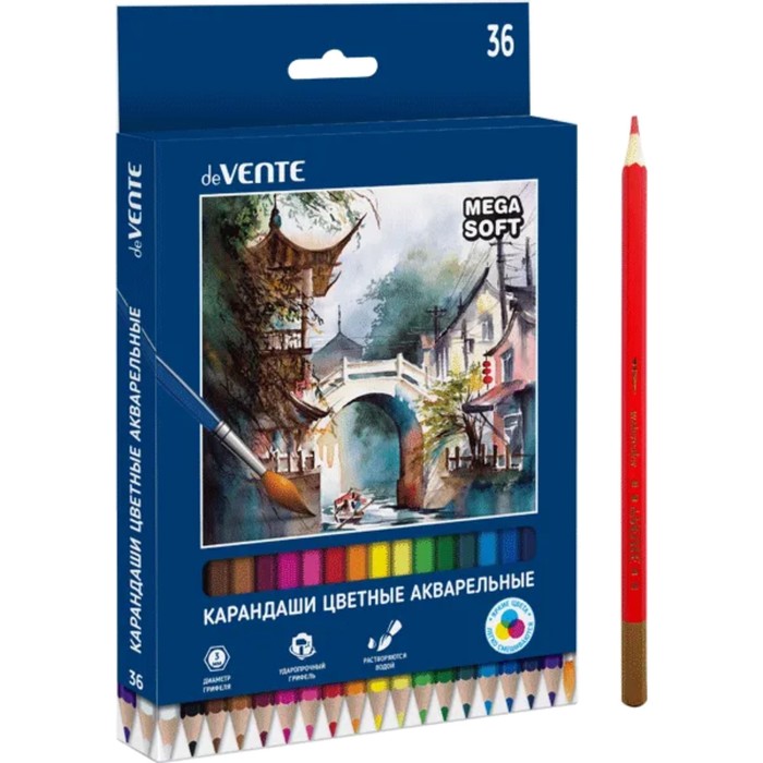 картинка Карандаши цветные акварельные, 36 цв, 36 шт, 4М, "Trio Mega Sof", deVente, 5025200 от магазина Альфанит в Кунгуре