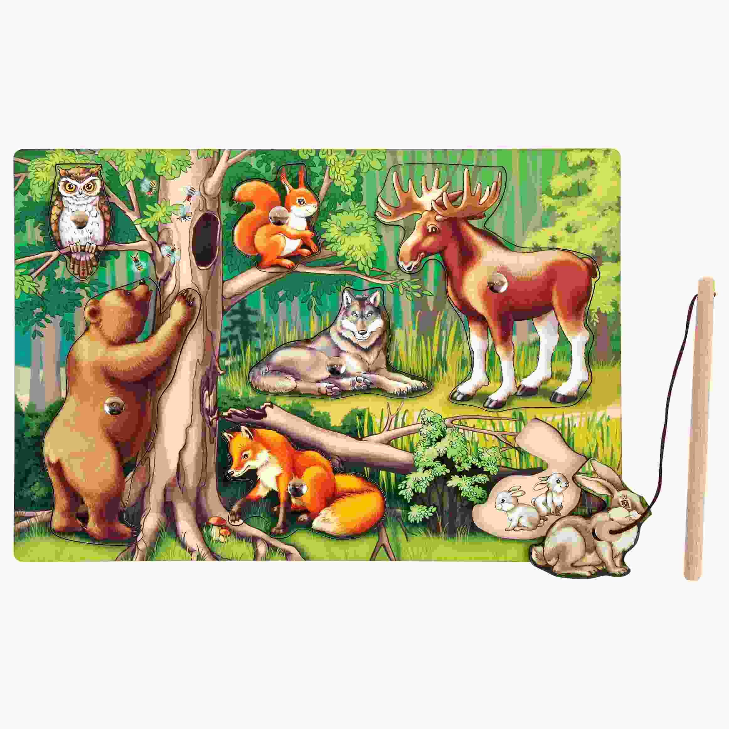 картинка Пазл деревянный 7 эл., магнитный, "Чей малыш? Лесные звери", Деревянные игрушки, ДИ313 от магазина Альфанит в Кунгуре