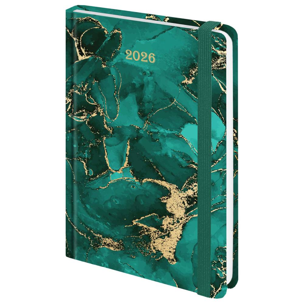 картинка Ежедневник датированный 2026 г, А5, 168 л, зеленый, резинка, "Мрамор", BRAUBERG, 117340 от магазина Альфанит в Кунгуре