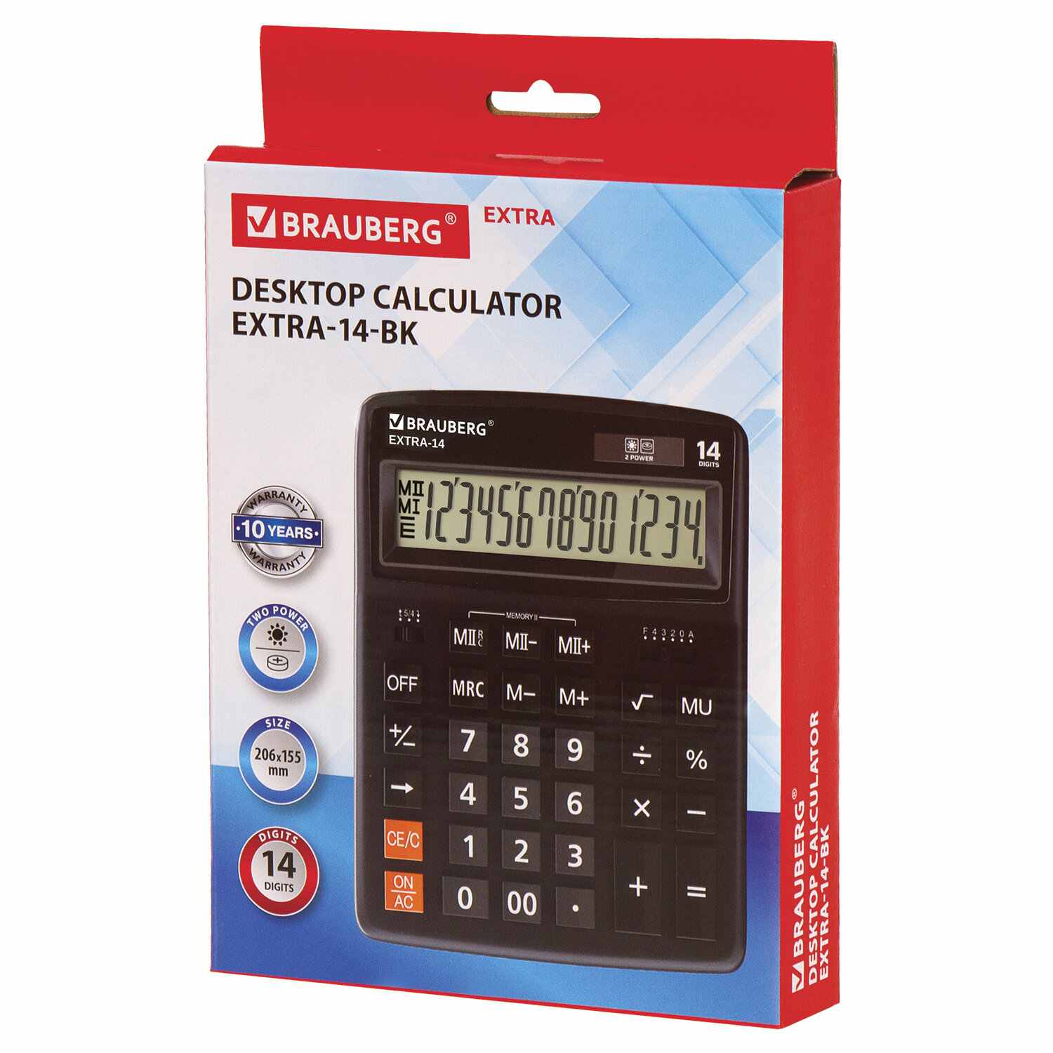 картинка Калькулятор настольный, 14 разрядов, 20,6*15,5 см, двойное питание, "EXTRA-14-BK", BRAUBERG, 250474 от магазина Альфанит в Кунгуре