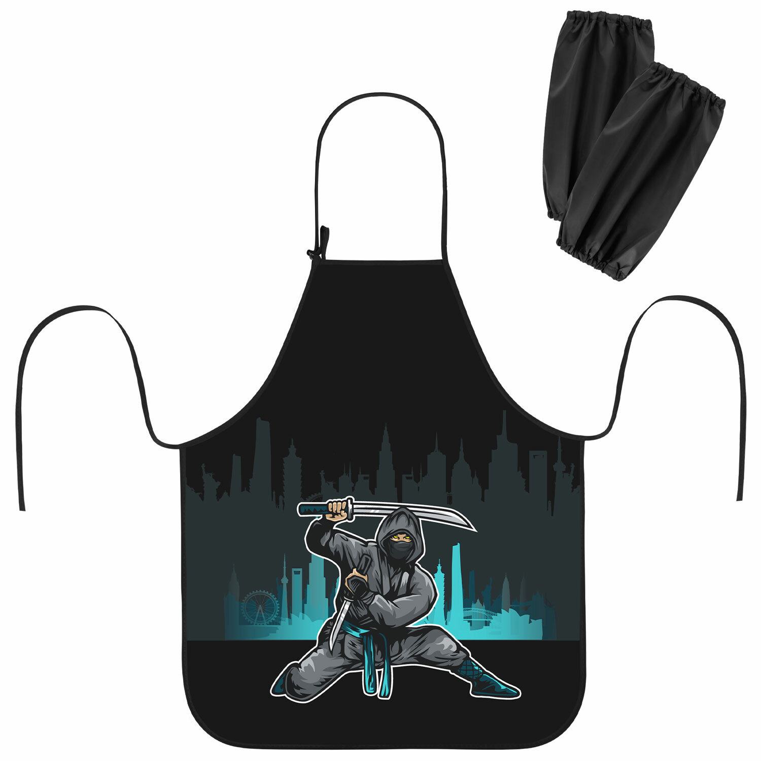 картинка Фартук для труда, 46*54 см, с нарукавниками, черный, "Black Ninja", Юнландия, 271650 от магазина Альфанит в Кунгуре