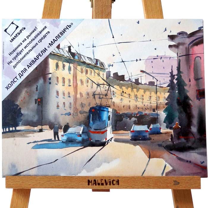 картинка Холст 25*35 см, 280 г/м2, 100% хлопок, на картоне, для акварели, Malevich, 252535 от магазина Альфанит в Кунгуре