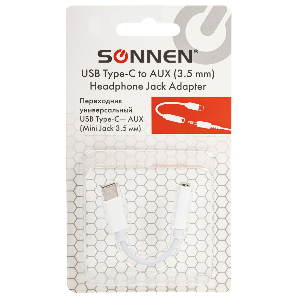 картинка Переходник для наушников SONNEN USB Type C — AUX, 0,10 м, белый, 513566 от магазина Альфанит в Кунгуре