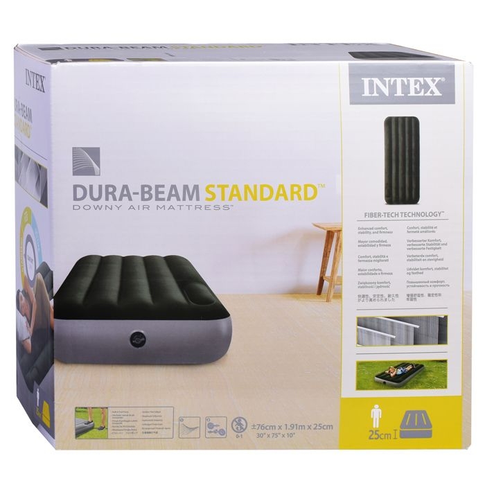 картинка Матрас надувной, 76*191*25 см, ПВХ, черный, "Dura-beam cot", Intex, 64760 от магазина Альфанит в Кунгуре