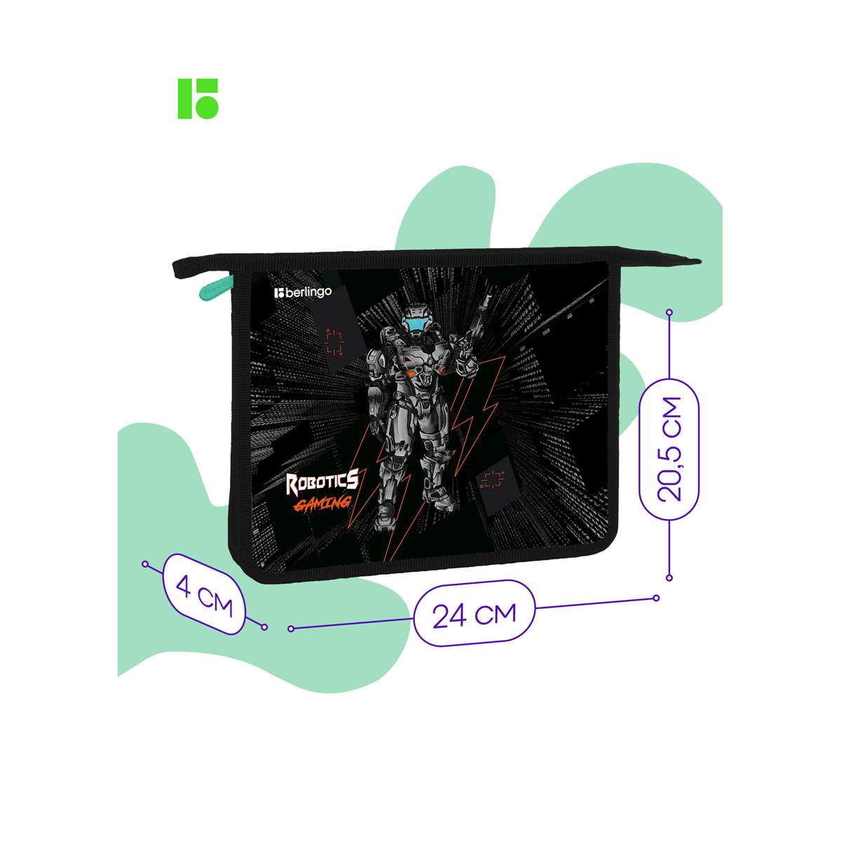 картинка Папка для тетрадей, А5, 1 отдел, пластик, на молнии, "Robotics gaming", Berlingo, PPA51093 от магазина Альфанит в Кунгуре