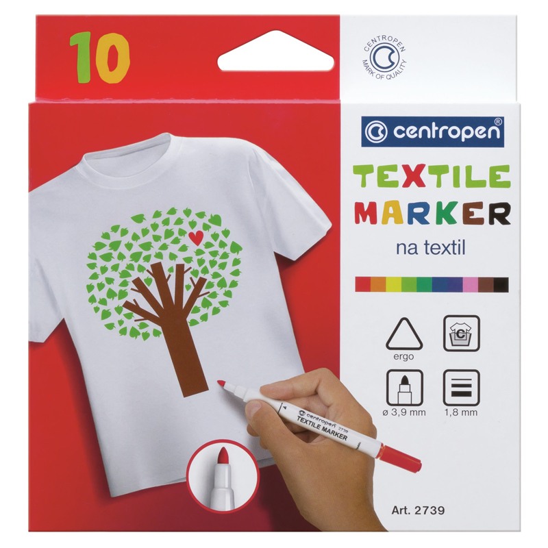 картинка Маркеры по ткани 10 цв, 1,8 мм, "Textil Marker 2739", CENTROPEN, 5 2739 1001 от магазина Альфанит в Кунгуре