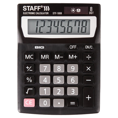 картинка Калькулятор настольный, 8 разрядов, 14*10,5 см, двойное питание, "STF-1808", STAFF, 250133 от магазина Альфанит в Кунгуре