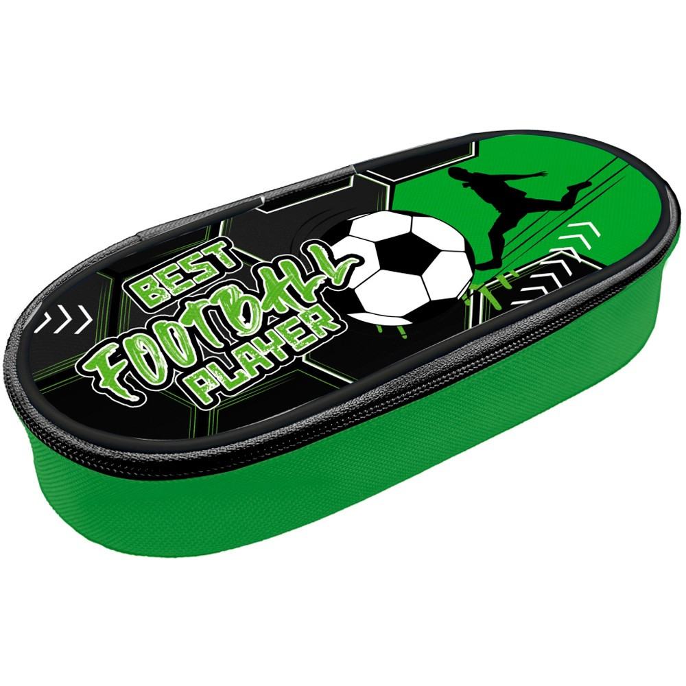 картинка Пенал корпусный, 21*9*5 см, зеленый, откидная секция, "Планета футбола", Пчелка, К-61 от магазина Альфанит в Кунгуре