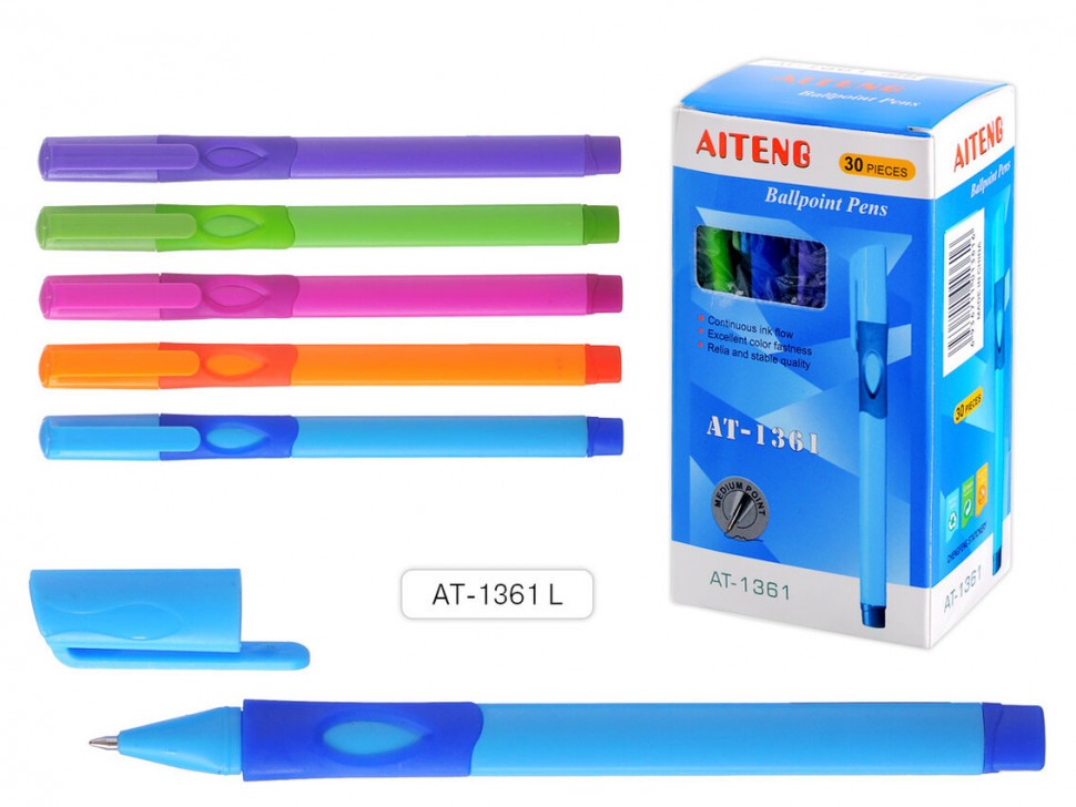 картинка Ручка шариковая для левшей, 0,7 мм, синяя, корп. ассорти, грип, для левшей, "BUG", AT-1361L от магазина Альфанит в Кунгуре