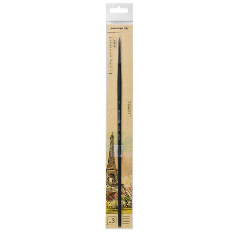 картинка Кисть художественная № 3, белка, круглая, длинная ручка, BRAUBERG, 200900 от магазина Альфанит в Кунгуре