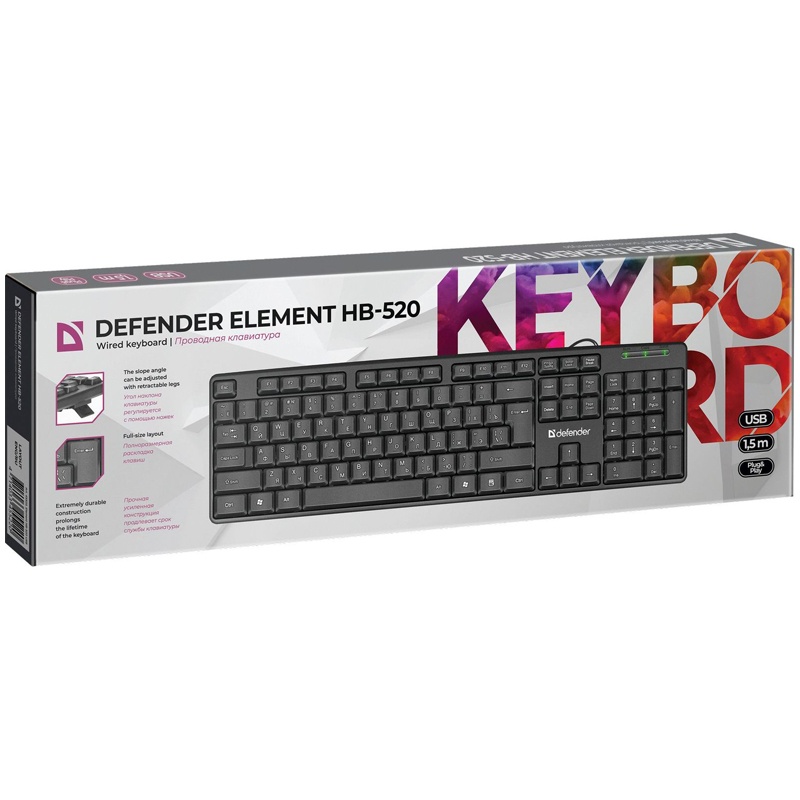 картинка Клавиатура проводная Defender Element HB-520, USB, черный, 45523 от магазина Альфанит в Кунгуре