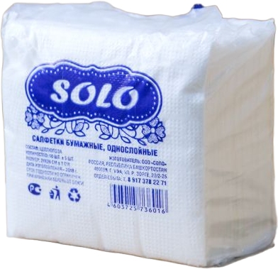 картинка Салфетки бумажные, 90 шт, 24*24, цвет белый, SOLO от магазина Альфанит в Кунгуре