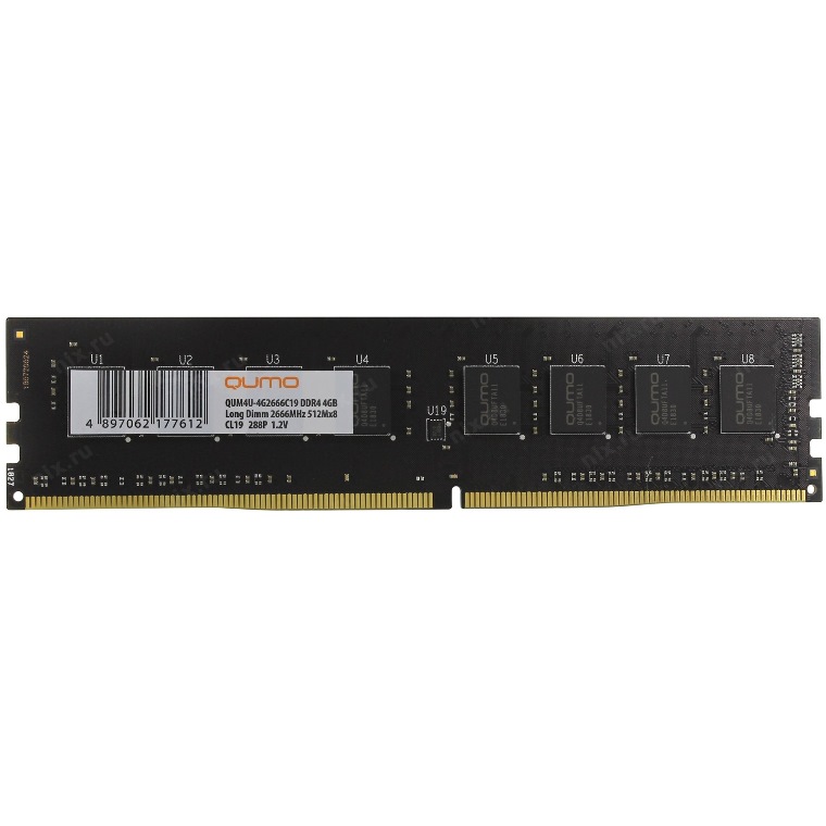картинка Модуль памяти DIMM 4 GB, Qumo, DDR4, 2666 МГц, QUM4U-4G2666C19 от магазина Альфанит в Кунгуре