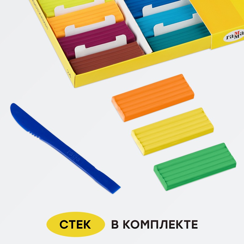 картинка Пластилин, 24 цв, 24 шт, 336 гр, со стеком, "Юный художник", Гамма, 170820201 от магазина Альфанит в Кунгуре