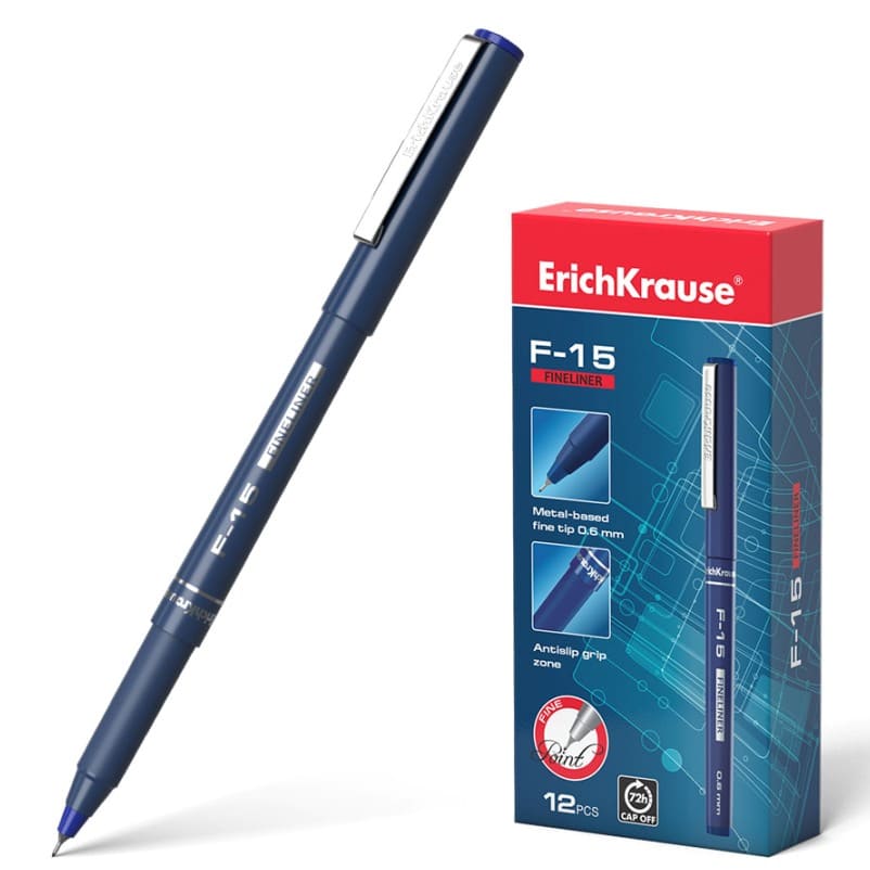 картинка Ручка капиллярная, 0,6 мм, синяя, "F-15", Erich Krause, 37065 от магазина Альфанит в Кунгуре