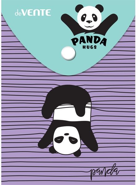 картинка Папка-конверт на кнопке, А6-, 150 мкм, пластик, с рисунком, "Panda hugs", deVente, 3079198 от магазина Альфанит в Кунгуре