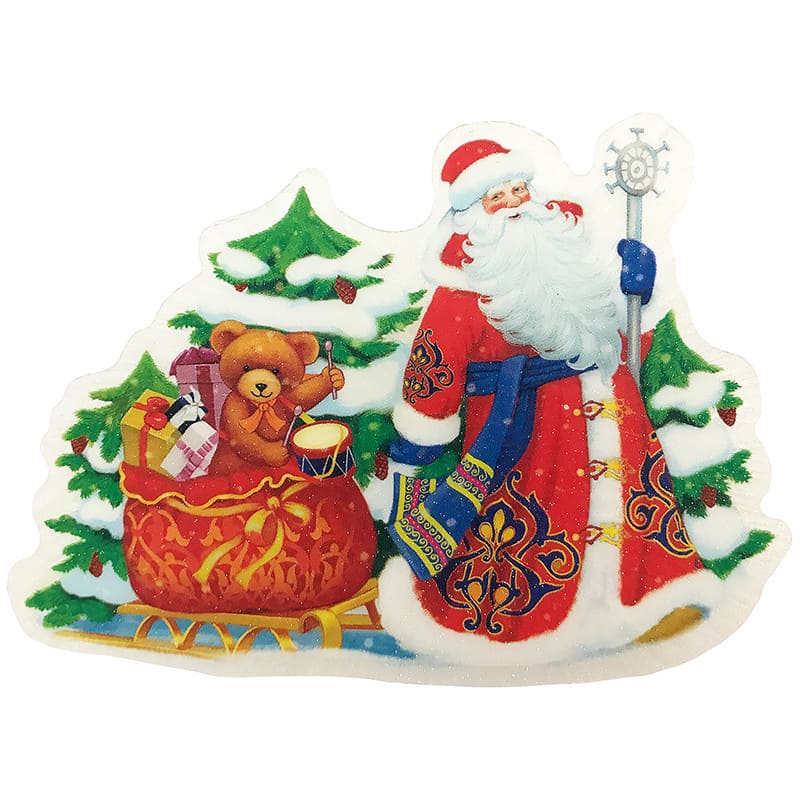 картинка Новогоднее оконное украшение, 12*8 см, со светодиодной подсветкой, "Дед Мороз и медвежонок", 42201 от магазина Альфанит в Кунгуре