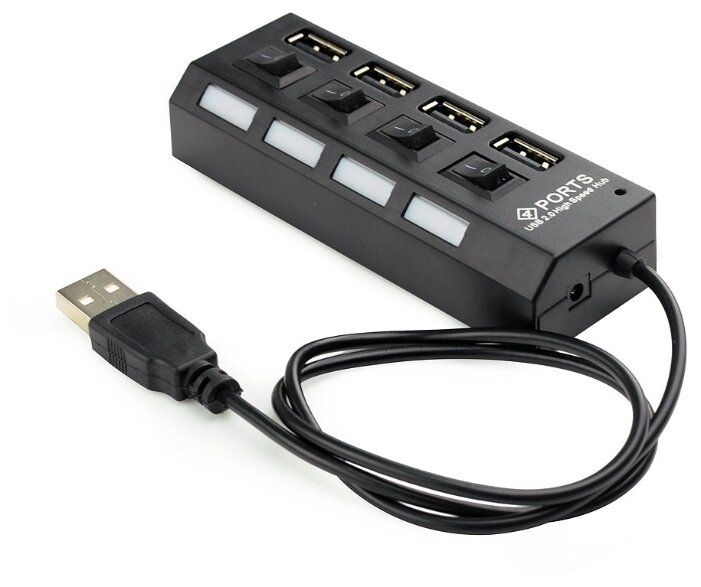 картинка Разветвитель Gembird UHB-U2P4-02, USB 2.0, 4 порта, черный, с подсветкой и выключателем от магазина Альфанит в Кунгуре