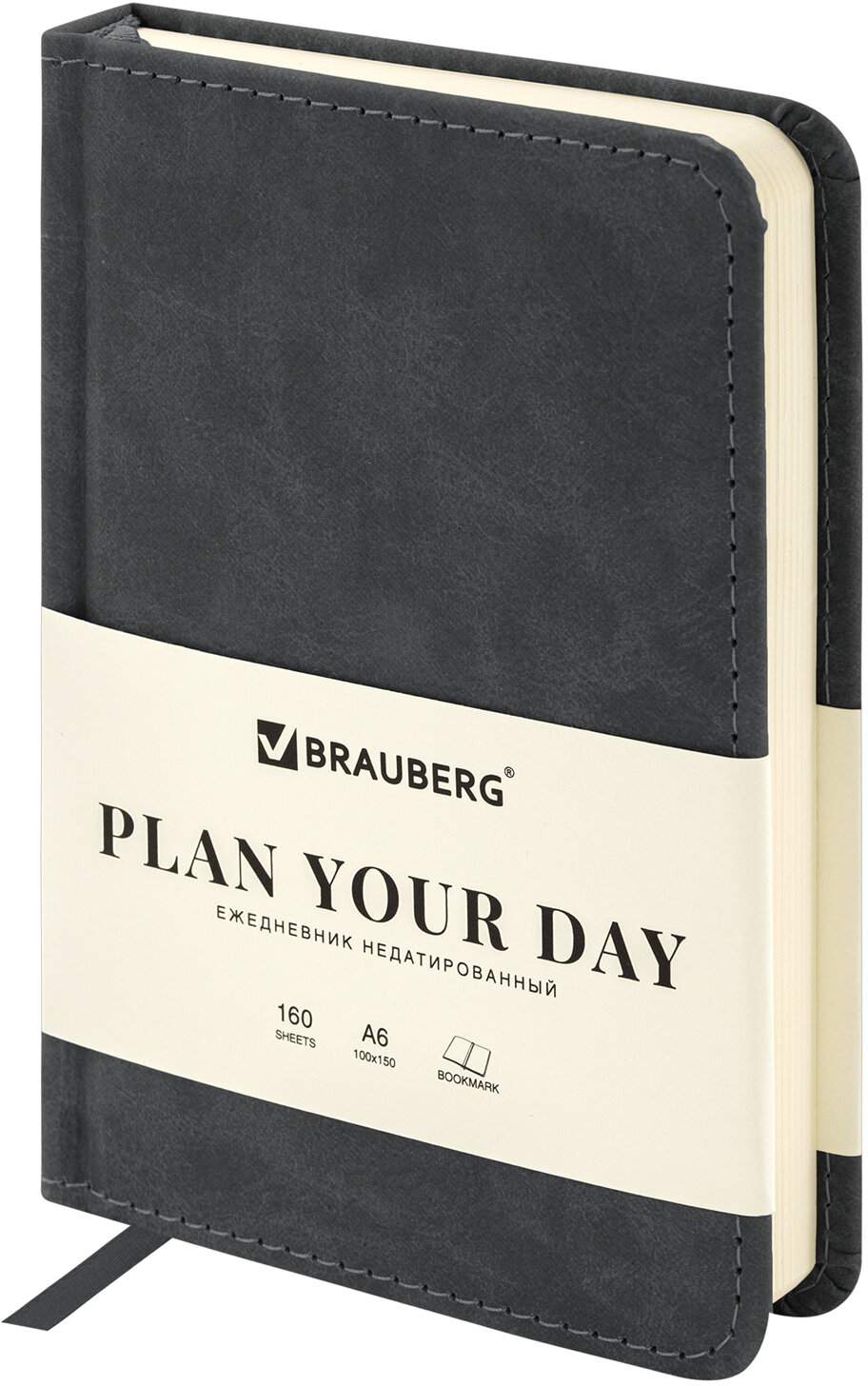 картинка Ежедневник недатированный, А6, 160 л, черный, под фактурную кожу, "Status", BRAUBERG, 113366 от магазина Альфанит в Кунгуре