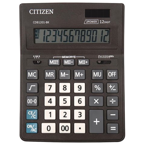 картинка Калькулятор настольный, 12 разрядов, 15,7*20 см, двойное питание, "CDB1201-BK", CITIZEN от магазина Альфанит в Кунгуре