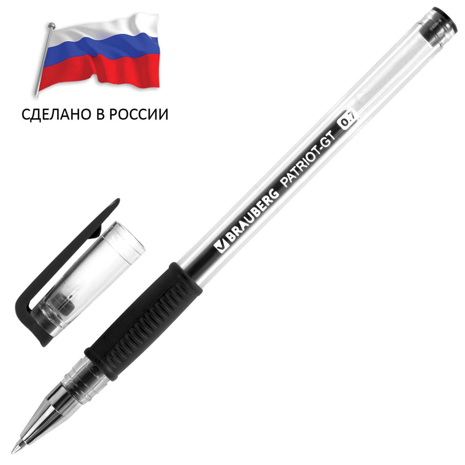 картинка Ручка гелевая, 0,7 мм, черная, корп. прозрачный, грип, "Patriot-gt", BRAUBERG, 143960 от магазина Альфанит в Кунгуре