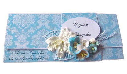 картинка Конверт для денег цветочно- голубой  фон " С Днем Свадбы!!!" от магазина Альфанит в Кунгуре