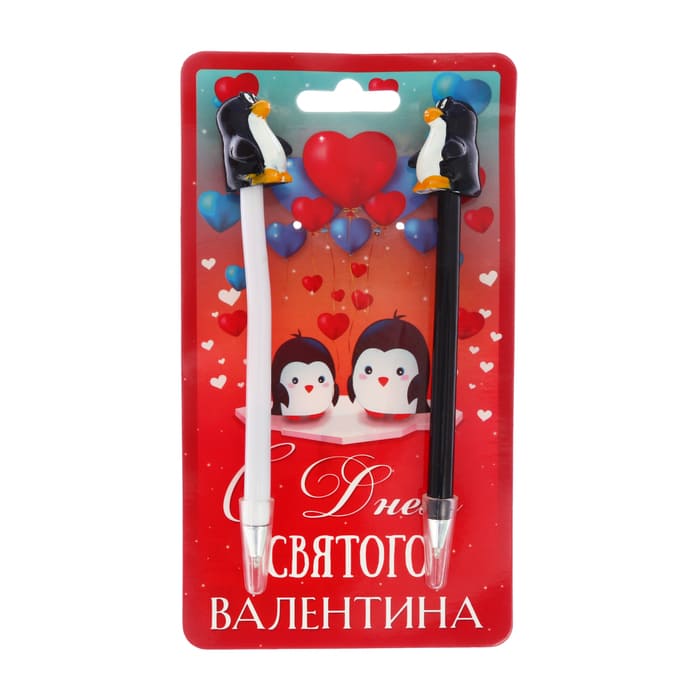 картинка Набор подарочных шариковых ручек, 2 шт, пингвины на подложке, "С днем святого Валентина", 2383355 от магазина Альфанит в Кунгуре