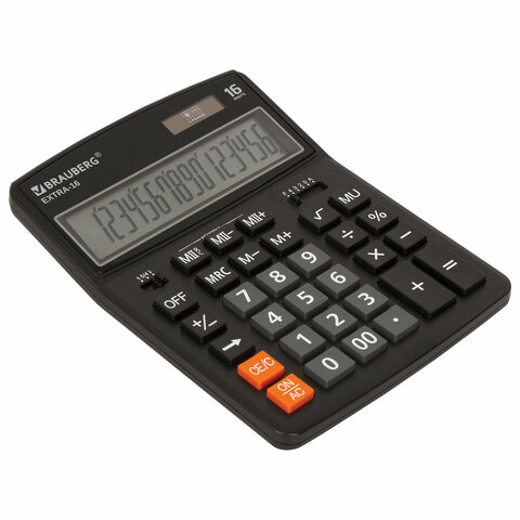картинка Калькулятор настольный, 16 разрядов, 20,6*15,5 см, двойное питание, черный, "EXTRA-16-BK", BRAUBERG от магазина Альфанит в Кунгуре