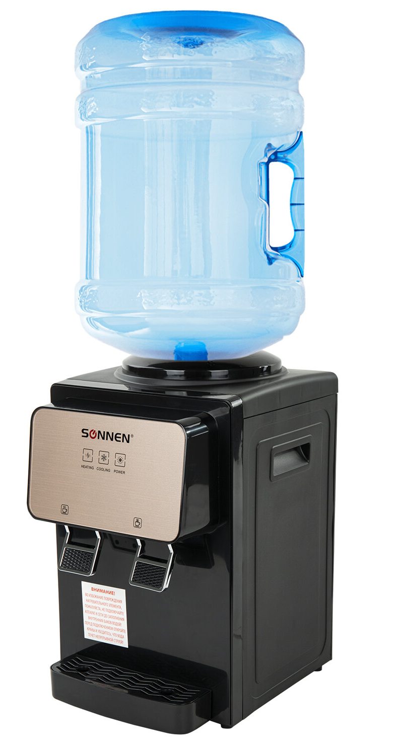 картинка Кулер для воды, настольный, 2 крана, черный/бежевый, нагрев/охлаждение электронное, SONNEN TSE-02BP, 455621 от магазина Альфанит в Кунгуре