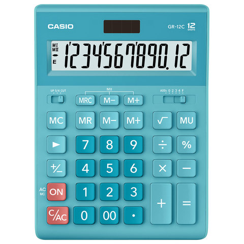 картинка Калькулятор настольный, 12 разрядов, 21*15,5 см, двойное питание, голубой, CASIO, GR-12С-LB от магазина Альфанит в Кунгуре