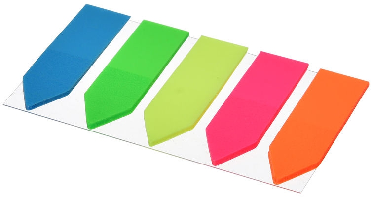 картинка Закладки-флажки самоклеящиеся, 4,4*1,2 см, 20 л, 5 цв, ассорти, пластик, Silwerhof, 801020 от магазина Альфанит в Кунгуре