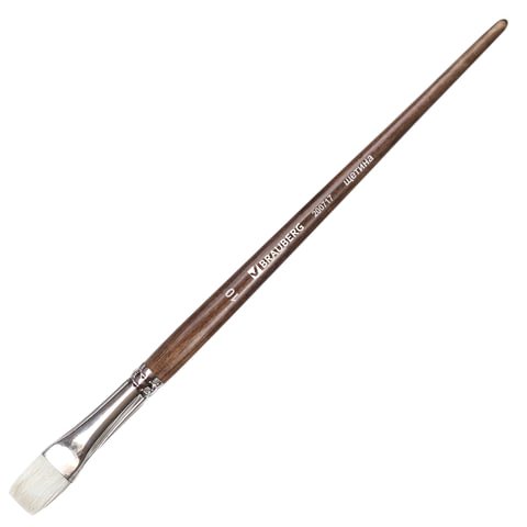 картинка Кисть художественная № 10, щетина, плоская, длинная ручка, BRAUBERG, 200717 от магазина Альфанит в Кунгуре