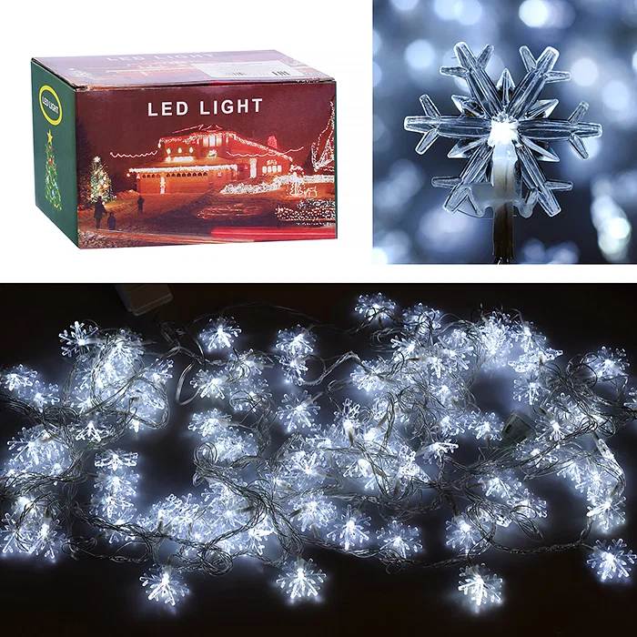 картинка Гирлянда нить, 9 м, 8 режимов, 100LED, уличная, с коннектором, "Снежинки", Снеговичок, S1246 от магазина Альфанит в Кунгуре