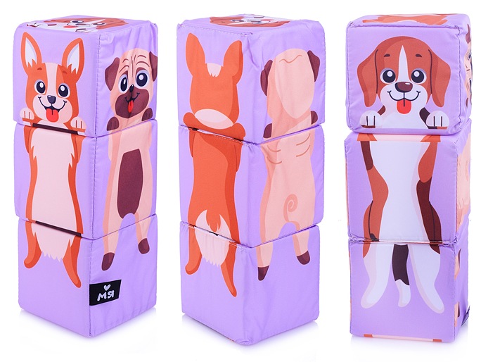 картинка Кубики мягкие, 3 шт, "Собачки", Мякиши, М103 от магазина Альфанит в Кунгуре