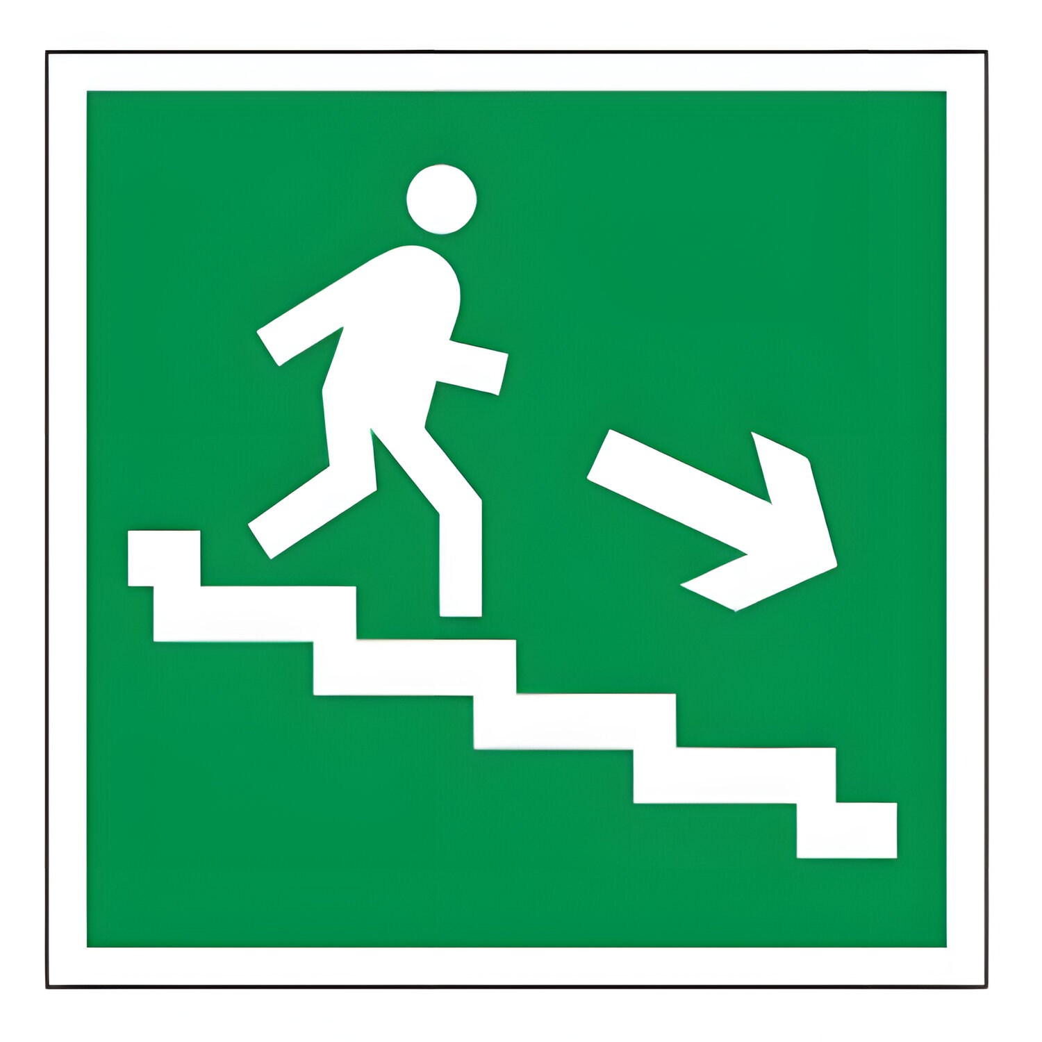картинка Знак, 20*20 см, самоклеящийся, "Направление к эвакуационному выходу по лестнице НАПРАВО вниз", 610018/Е13 от магазина Альфанит в Кунгуре