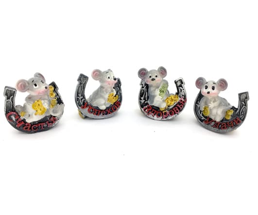 картинка Фигурка сувенирная, 4,5 см, ассорти, "Мышонок с подковой", BZ-233 от магазина Альфанит в Кунгуре