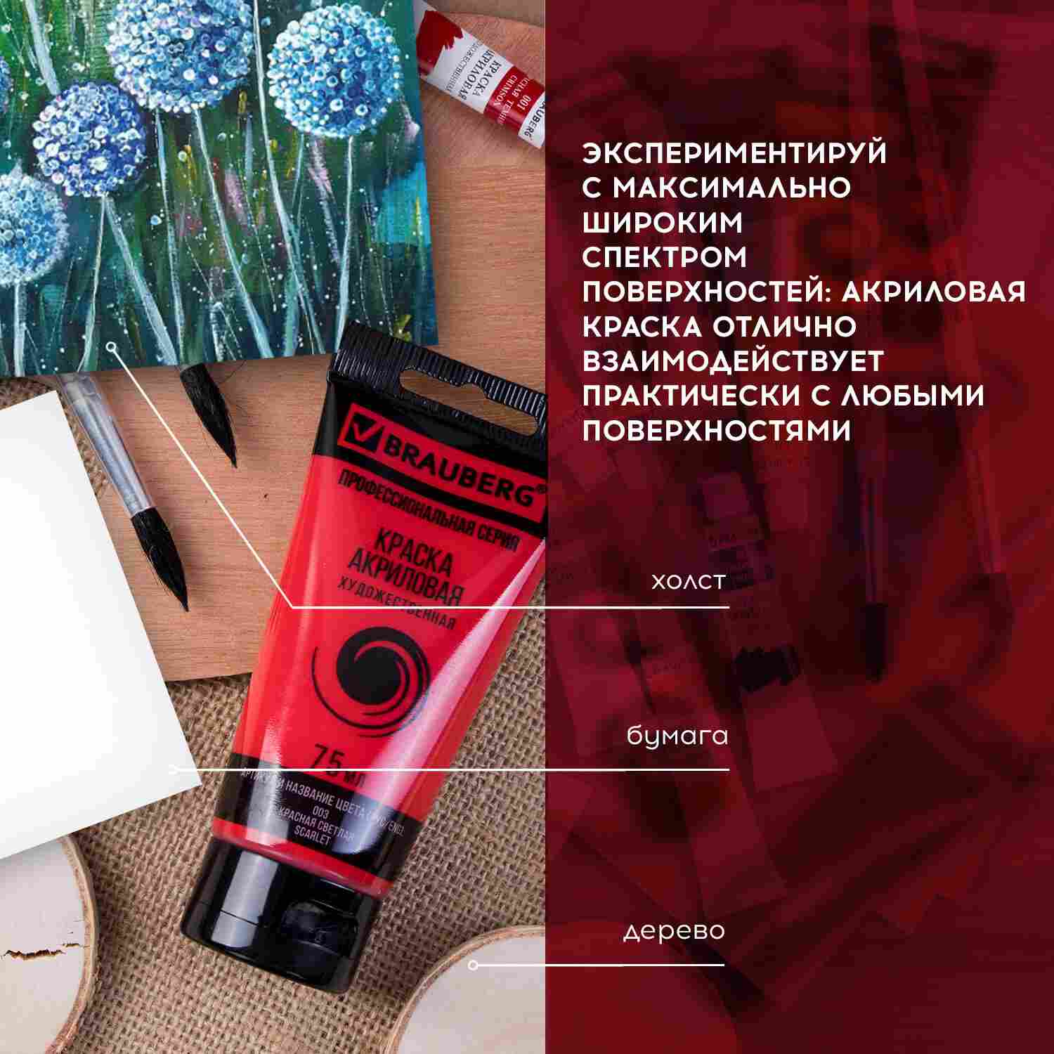 картинка Краски акриловые, 6 цв, 6 шт по 75 мл, туба, "ART CLASSIC", BRAUBERG, 191121 от магазина Альфанит в Кунгуре